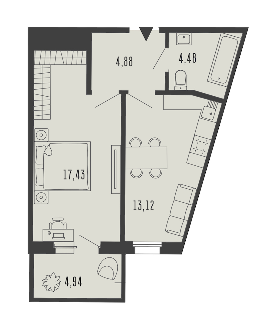 1-комнатная квартира 40.93 м², 5/5 эт., Комплекс апартаментов «Bereg. Курортный»